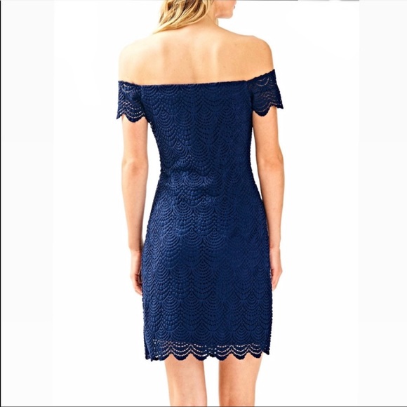 Lilly Pulitzer Jade Off The Shoulder Dress in navy XS - Picture 2 of 5